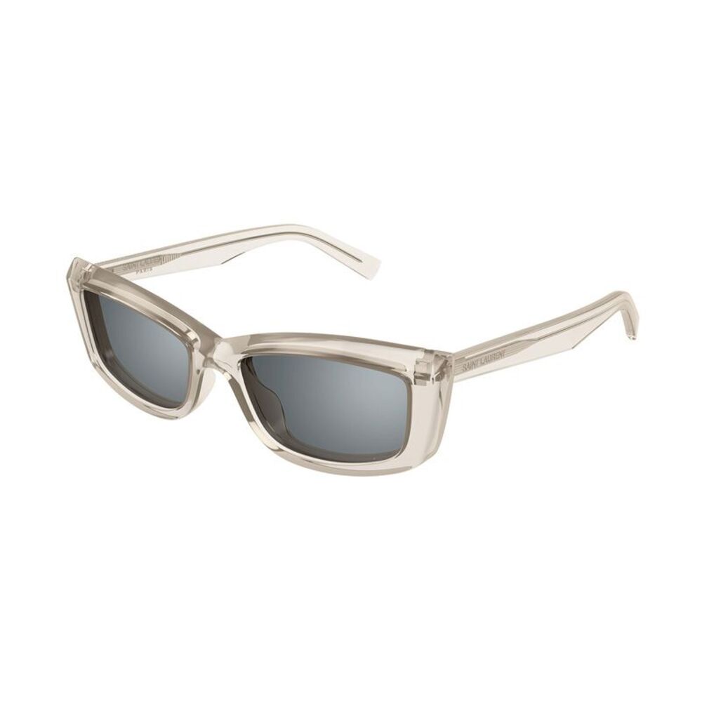 Saint Laurent Sunglasses Cat Eye Full Rim, Transparent Beige Frame and Silver